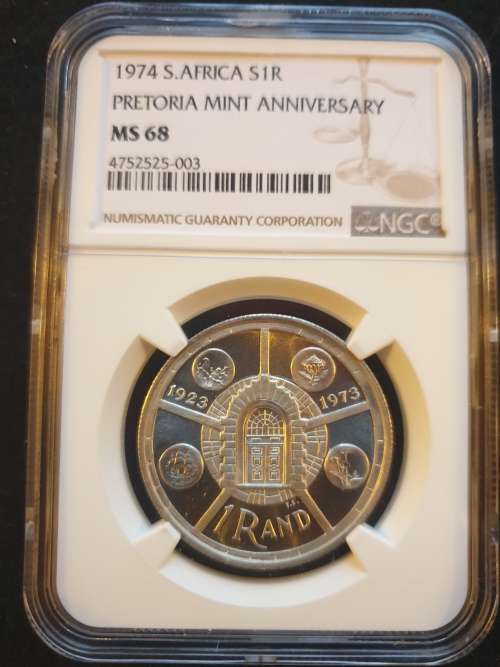 1974 SILVER R1 - PRETORIA MINT ANNIVERSAY- NGC GRADED MS68- 2ND FINEST ONLY 4 HIGHER!