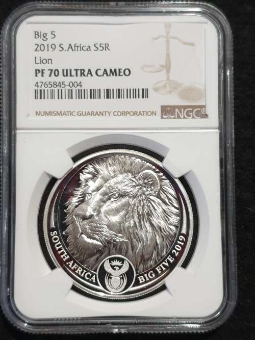2019 SILVER 1oz BIG 5 R5 - LION- NGC GRADED PF70 ULTRA CAMEO- **FINEST KNOWN!! TOP POP!!