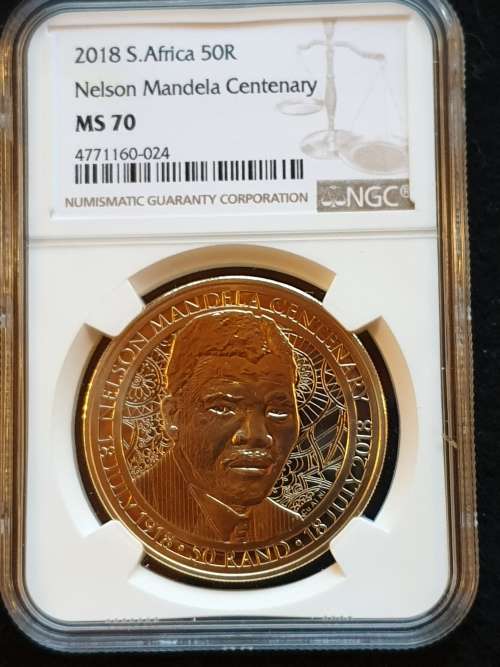 2018 NELSON MANDELA CENTENARY R50 - BRONZE ALLOY- PERFECT MINT STATE GRADE - NGC MS70