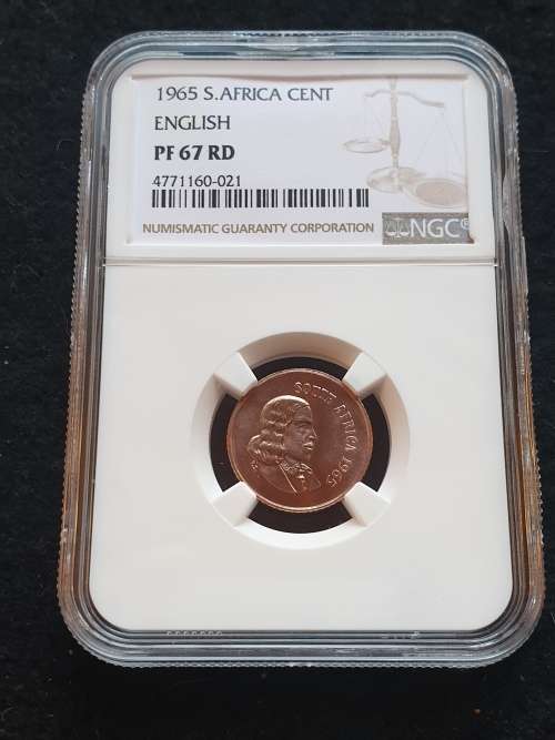 1965 SOUTH AFRICA PROOF 1c -ENGLISH- NGC GRADED PF67RD **SCARCE GRADE WITH ONLY 2 HIGHER IN RD