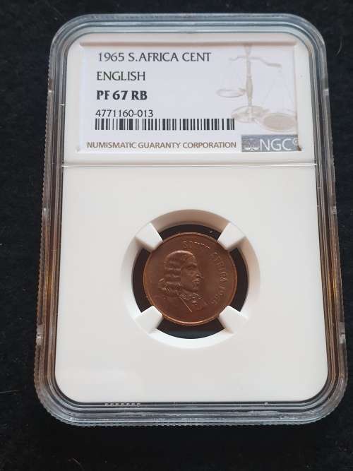 1965 SOUTH AFRICA PROOF 1c -ENGLISH- NGC GRADED PF67RB **FINEST KNOWN!! TOP POP!!