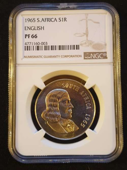 1965 SOUTH AFRICA SILVER R1 -ENGLISH- NGC GRADED PROOF 66 **HIGH GRADE**