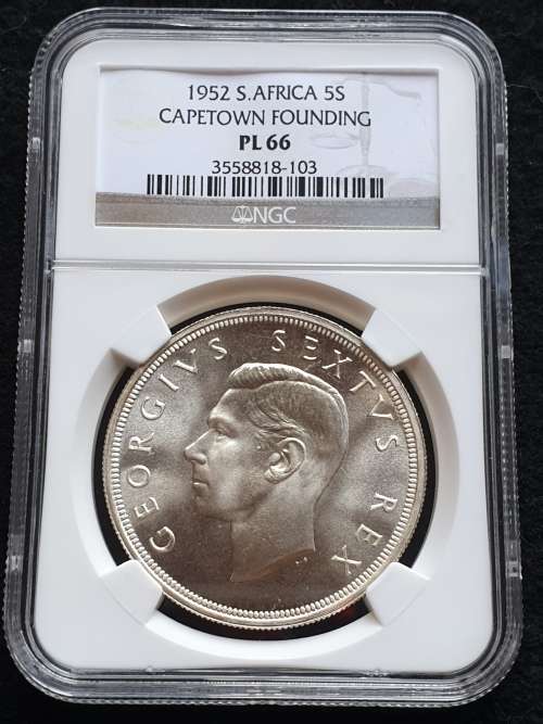 1952 SOUTH SFRICA 5 SHILLING -CAPE TOWN FOUNDING- NGC GRADED PL66