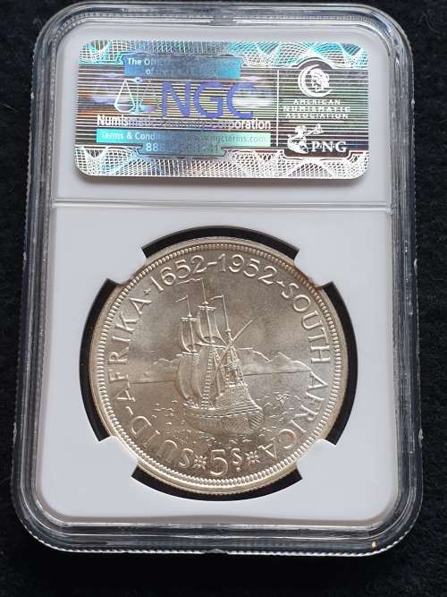 1952 SOUTH SFRICA 5 SHILLING -CAPE TOWN FOUNDING- NGC GRADED PL66