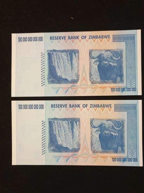 ONE HUNDRED TRILLION ZIM DOLLARS - AA UNCIRCULATED- BID IS PER NOTE TO TAKE BOTH!