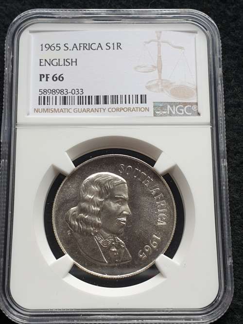 1965 SOUTH AFRICA SILVER R1 -ENGLISH- NGC GRADED PROOF 66 **HIGH GRADE**