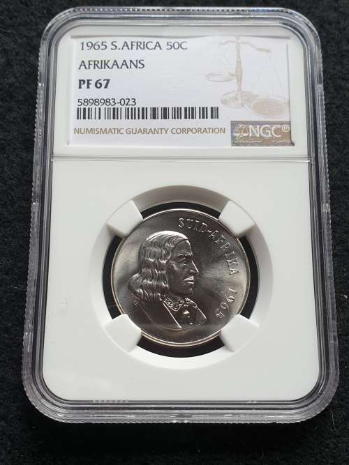 1965 SOUTH AFRICA 50c -AFRIKAANS- NGC GRADED PROOF67. **3RD FINEST!!**