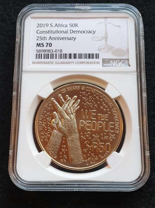 2019 BRONZE ALLOY R50 -25y CONSTITUTIONAL DEMOCRACY-    NGC MS70   FINEST KNOWN!!