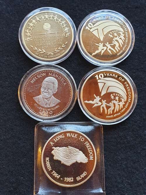 JOBLOT OF 5 MANDELA MEDALLIONS