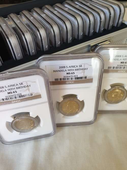 20 X 2008 NESON MANDELA R5 - 90th BIRTHDAY- NGC GRADED MS65 IN STORAGE CASE