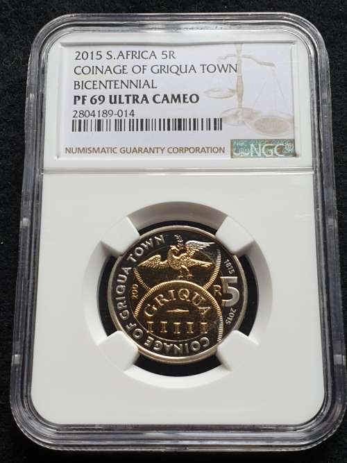 2015 SOUTH AFRICA R5. PROOF COINAGE OF GRIQUA TOWN. PF69 ULTRA CAMEO **FINEST KNOWN!! TOP POP!!**