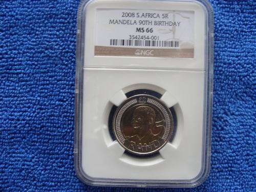 2008 NELSON MANDELA 90TH BIRTHDAY R5 NGC GRADED MS 66