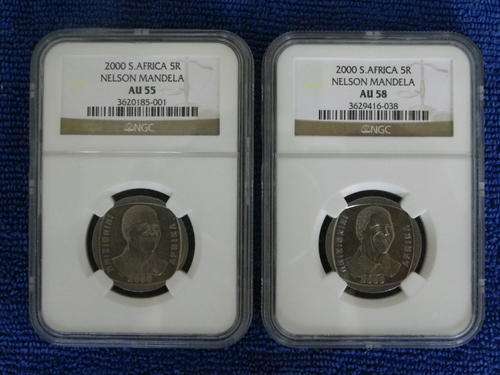 NELSON MANDELA 2000 AU 2 COIN SET AU 55+AU58 NGC GRADED  1 BID FOR BOTH