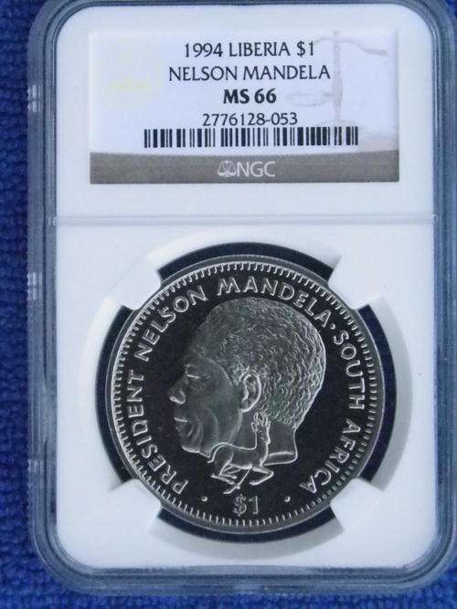 MANDELA 1994 LIBERIA $1-NGC  GRADED MS 66-GOOD TO INVEST IN