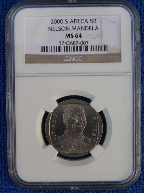 2000 NELSON MANDELA R5 NGC GRADED MS64  SCARCE GRADE!!