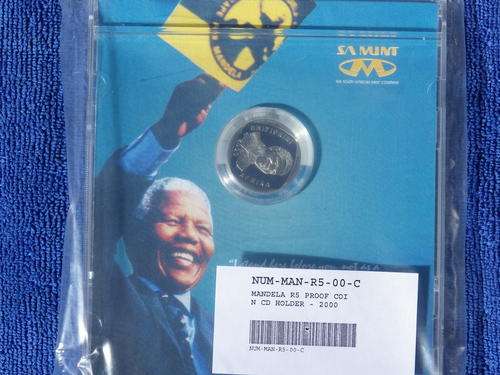 2000 NELSON MANDELA PROOF R5 IN CD HOLDER. SEALED AS FROM SA MINT.