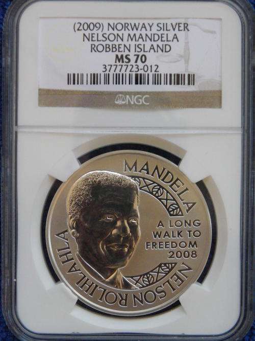 2009 NELSON MANDELA ROBBEN ISLAND SILVER MEDAL. NGC GRADED MINT STATE 70 * HIGHEST MINT STATE GRADE*