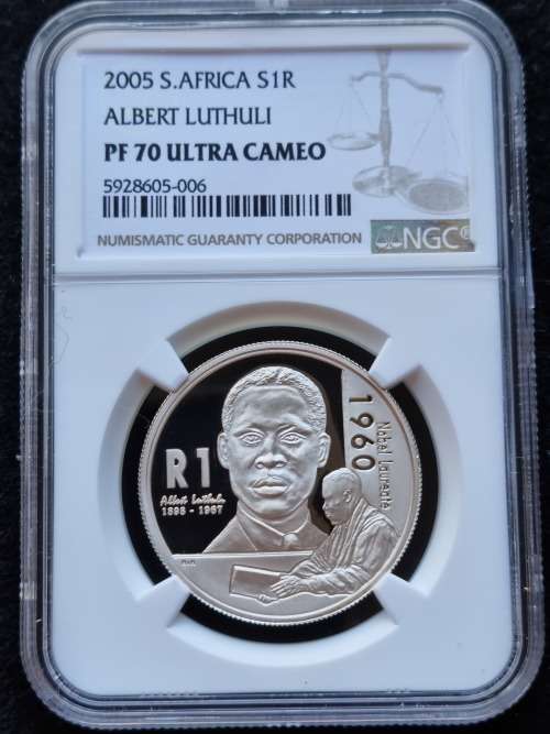 2005 SILVER R1 -ALBERT LUTHULI- NGC GRADED PF70 ULTRA CAMEO **FINEST KNOWN - TOP POP**