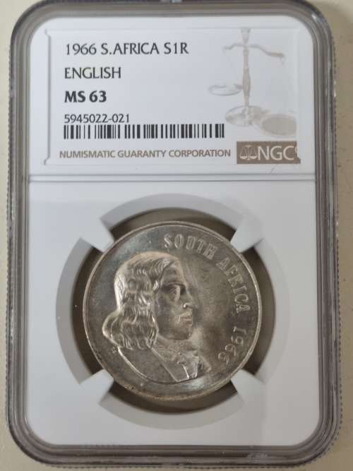 1966 SOUTH AFRICA SILVER ONE -ENGLISH- NGC GRADED MS63