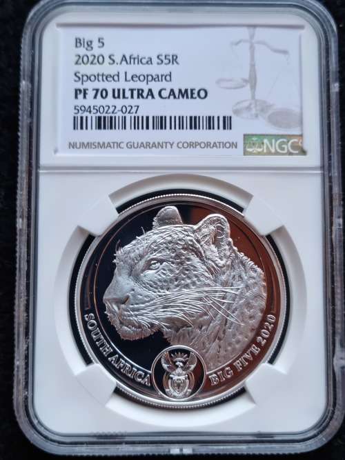 2020 BIG FIVE SILVER PROOF R5 -SPOTTED LEOPARD- NGC GRADED PF70 **PERFECT TOP POP!!**