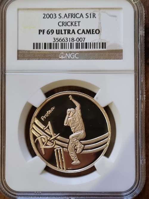 2003 SOUTH AFRICA SILVER R1  -PROTEA SERIES -CRICKET- NGC GRADED PROOF 69 ULTRA CAMEO
