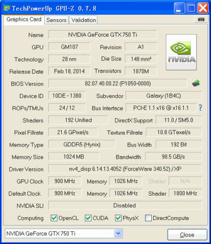 nVIDIA GeForce GTX750Ti 1GB DDR5 PCI-Expressx16 Video Graphics Card