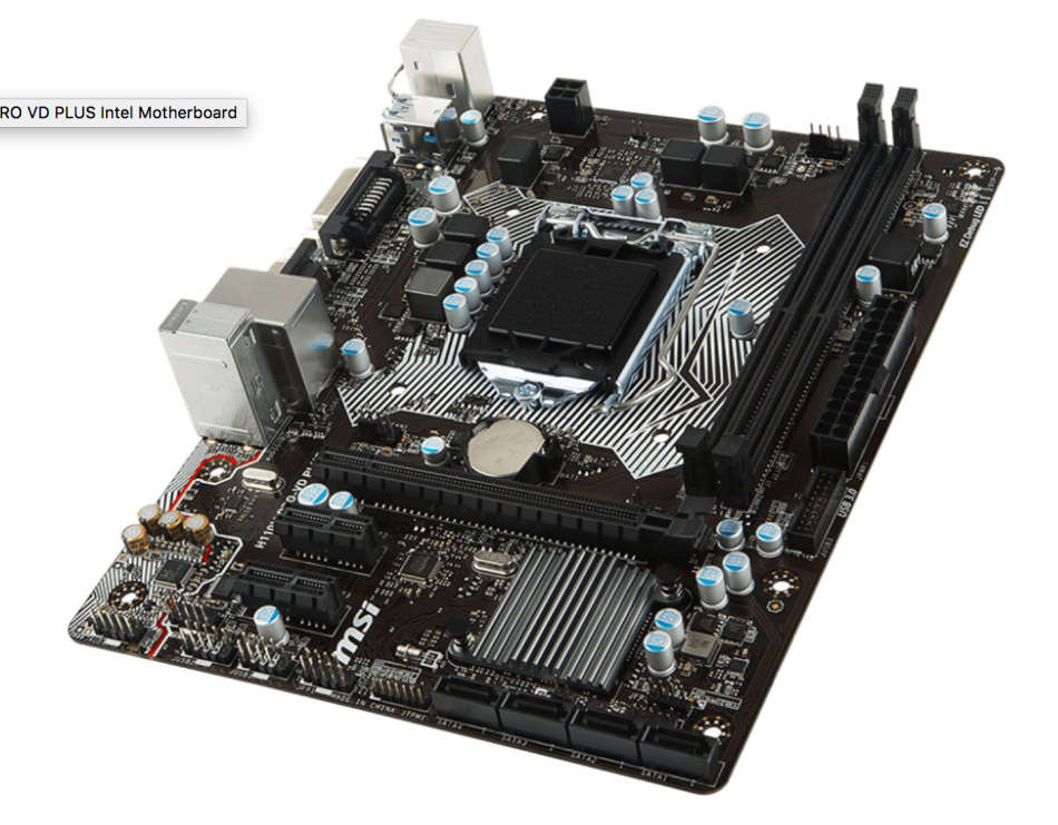 Home Components Motherboards Intel Motherboards Item#: MSI H110M PRO-VD PLUS MSI H110M PRO VD PLUS U