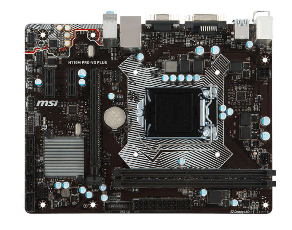 Home Components Motherboards Intel Motherboards Item#: MSI H110M PRO-VD PLUS MSI H110M PRO VD PLUS U