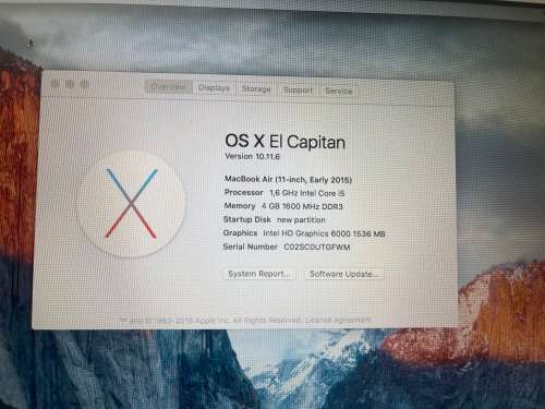 Macbook Air 11 inch - A1465 - Core i5 - 4 GB RAM - 100 GB SSD