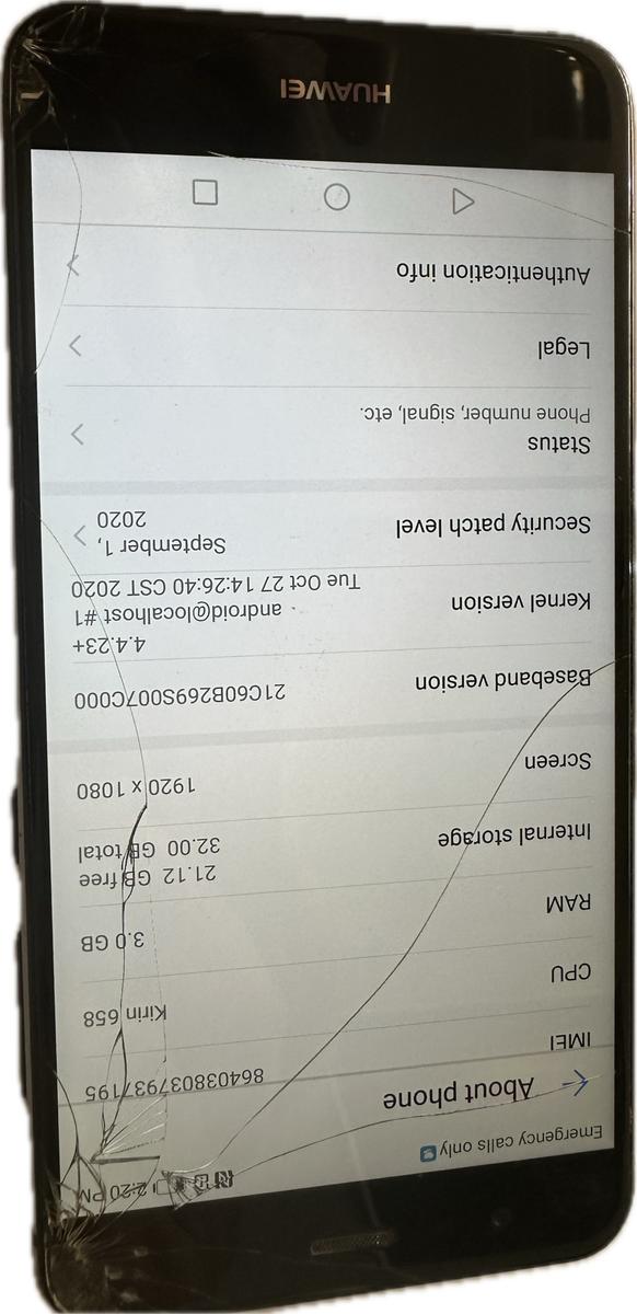 Clearance:  Huawei P10 Lite - Cracked  Screed