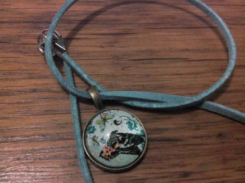 Necklace glass dome pendant with leather 5pcs