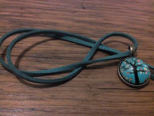 Necklace glass dome pendant with leather 5pcs