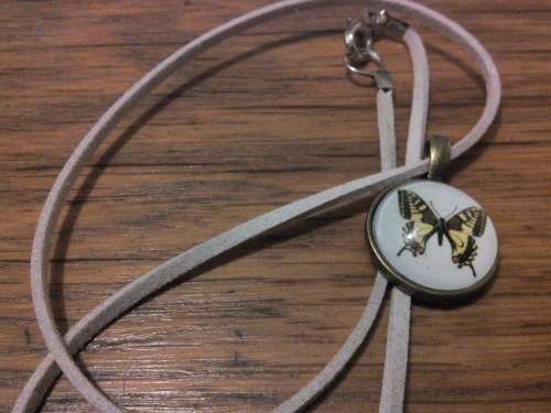 Necklace glass dome pendant with leather 5pcs