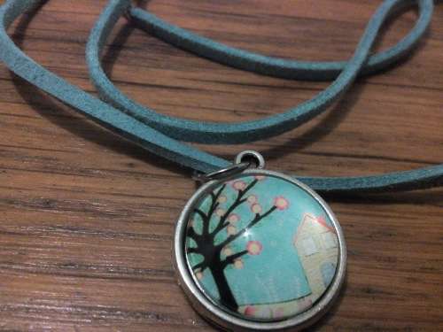 Necklace glass dome pendant with leather 5pcs