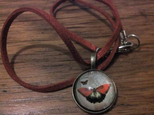 Necklace glass dome pendant with leather 5pcs