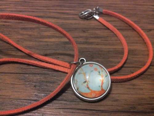 Necklace glass dome pendant with leather 5pcs