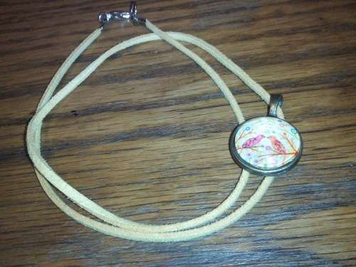 Necklace glass dome pendant with leather 5pcs