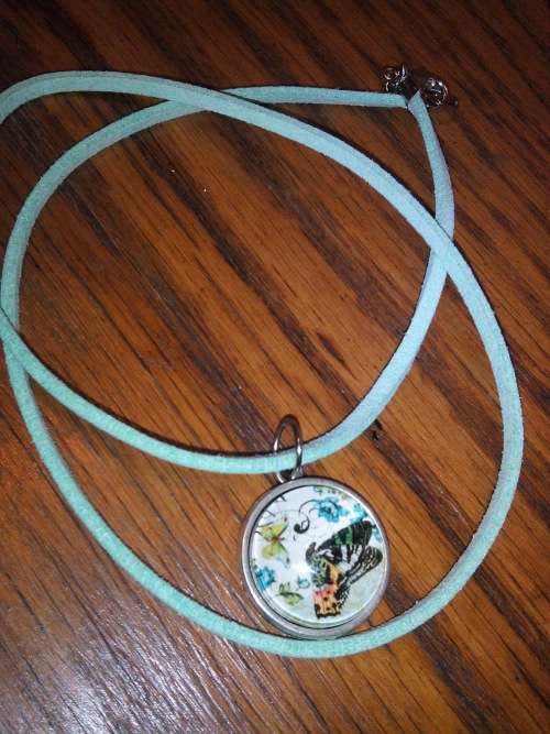 Necklace glass dome pendant with leather 5pcs