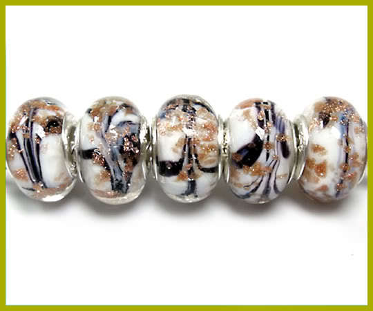 Murano Style Bead Gold Dust- fits most European Style Charm Bracelets and Necklaces