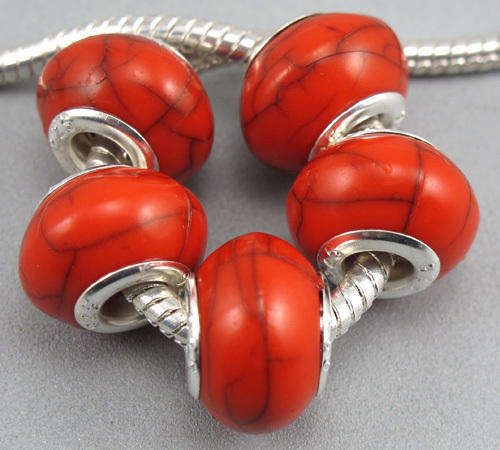 Bead, Red  Crackle - fits most European Style Charm Bracelets