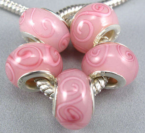 Bead, Pink Murano Style - fits most European Style Charm Bracelets