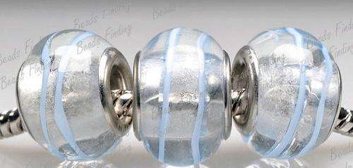 Bead, See through and Blue  Murano Style - fits most European Style Charm Bracelets