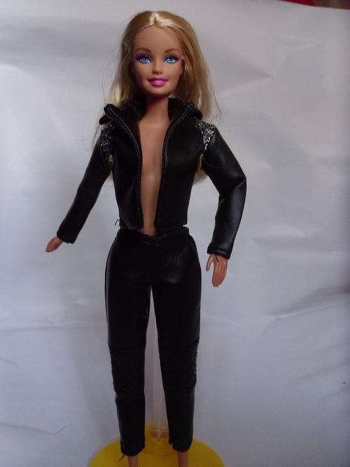 Barbie Fashion House -  Clothes, Handmade, 2pcs Leather Suit, Biker Outfit