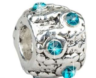 Sterling Silver PLATED Bead with Blue Crystals, fits most European Charm Bracelets