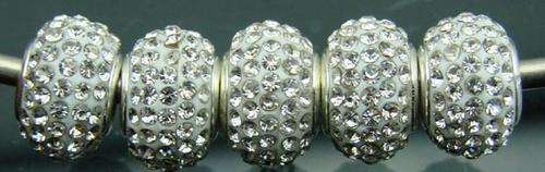 Bead with White Crystals,  fits most European Charm Bracelets
