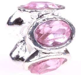 Sterling Silver PLATED Bead Pink Zirconia, fits most European Charm Bracelets