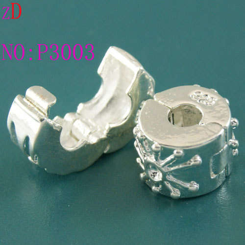 925 Sterling silver Plated Bead, Stopper Bead, Clip Lock