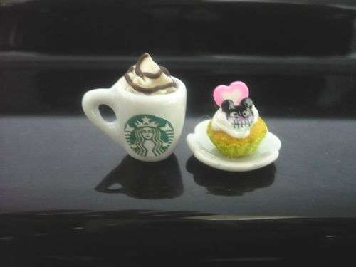 Miniature, Re-ment, Collectable Handmade Dollhouse Miniature - Starbucks Coffee and cake