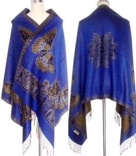 Lovely Pashmina Scarf, Blue Butterfly - Royal Blue