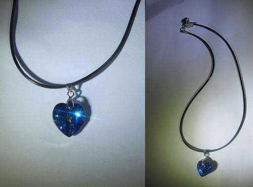 Swarovski Crystal Bermuda Blue 18mm Heart Pendant on Black Velvet necklace